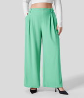 Halara - Plus-Size-Hose mit hohem Bund,  plissierte Seitentaschen und weites Bein - Light Sea Green - 1X(regular)