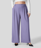Halara - Plus-Size-Hose mit hohem Bund,  plissierte Seitentaschen und weites Bein - Mellow Purple - 3X(regular)