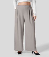 Halara - Plus-Size-Hose mit hohem Bund,  plissierte Seitentaschen und weites Bein - Nerz Ash - 3X(regular)