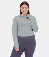 Halara - Plus Size Kapuzen-Sweatshirt mit Kordelzug und Schnitt - Mist Grey - 3X