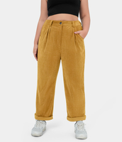 Halara - Plus-Size,  lässige Cordhose mit mittelhohem Bund,  Knopf,  Reißverschluss und Seitentaschen - Autumn Yellow - 4X