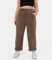 Halara - Plus-Size,  lässige Cordhose mit mittelhohem Bund,  Knopf,  Reißverschluss und Seitentaschen - Cocoa Brown - 3X