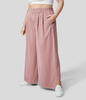 Halara - Plus-Size Weite Hose mit hohem Bund,  Knopf,  Reißverschluss,  Seitentaschen und Schlitz am Saum - Plum Pink Denim - 3X(regular)