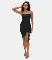 Halara - Quadratischer Ausschnitt,  geraffte Schnürung,  verstellbarer Träger,  rückenfreies,  figurbetontes Mini-Freizeitkleid - Schwarz - L