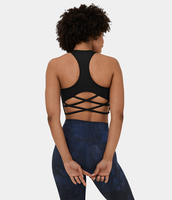 Halara - Rückenfreier,  überkreuzter Yoga-Sport-BH mit niedrigem Halt,  U-Ausschnitt und Racerback - Schwarz - M