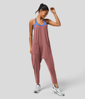 Halara - Rückenfreier,  knöchellanger,  lässiger,  konischer Jumpsuit-Overall mit mehreren Taschen - Light Rose Red - L