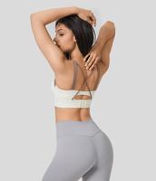 Halara - Rückenfreier Lauf-Sport-BH mit mittlerem Halt,  überkreuzten Trägern und verstellbarem Verschluss - Snow White Oak - S