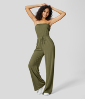 Halara - Rückenfreier Overall-Jumpsuit mit Seitentaschen und weitem Bein - Capulet Olive - XS(regular)