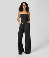 Halara - Rückenfreier Overall-Jumpsuit mit Seitentaschen und weitem Bein - Schwarz - L(regular)