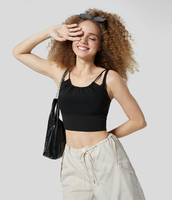 Halara - Rückenfreier Yoga-Sport-BH mit leichtem Halt und kontrastierendem Netz - Schwarz - L