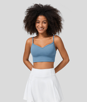 Halara - Rückenfreier Yoga-Sport-BH mit niedrigem Halt und herzförmigem Ausschnitt - Silver Lake Blue - S