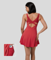 Halara - Rückenfreies 2-in-1-Mini-Tanz-Aktivkleid mit Kontrastnetz und Seitentaschen - Salsa - XS