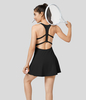 Halara - Rückenfreies 2-in-1-Mini-Tenniskleid mit U-Ausschnitt und Seitentaschen,  schnell trocknend - Schwarz - XL