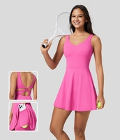 Halara - Rückenfreies 2-in-1-Mini-Tenniskleid mit V-Ausschnitt und Seitentaschen,  schnell trocknend und ausgestellt - Gorgeous Powder Pink - M