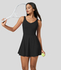 Halara - Rückenfreies 2-in-1-Mini-Tenniskleid mit V-Ausschnitt und Seitentaschen,  schnell trocknend und ausgestellt - Schwarz - S
