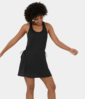 Halara - Rückenfreies 2-teiliges Mini-Freizeitkleid mit U-Ausschnitt,  Racerback und mehreren Taschen - Schwarz - L