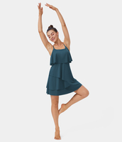 Halara - Rückenfreies,  abgestuftes Mini-Barre-Ballett-Tanzkleid mit Rüschen - Majolica Blue - S