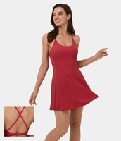 Halara - Rückenfreies,  ausgeschnittenes 2-in-1-Mini-Freizeitkleid mit Seitentaschen und U-Ausschnitt - Salsa - XS