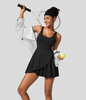 Halara - Rückenfreies,  ausgeschnittenes 2-in-1-Mini-Tenniskleid mit U-Ausschnitt und plissierten,  schnell trocknend - Schwarz - XL