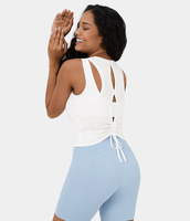 Halara - Rückenfreies,  ausgeschnittenes,  gerafftes,  lässiges Tanktop mit Kordelzug und Rundhalsausschnitt - Weiß - XL