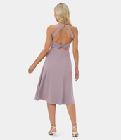 Halara - Rückenfreies,  ausgeschnittenes,  verdrehtes Midi-Freizeitkleid mit Seitentaschen - Pink Purple - XL