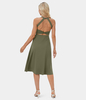 Halara - Rückenfreies,  ausgeschnittenes,  verdrehtes Midi-Freizeitkleid mit Seitentaschen - Withered Green - S