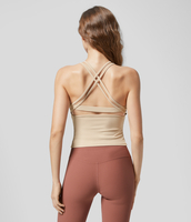 Halara - Rückenfreies ausgeschnittenes Yoga-Tanktop mit rundem Ausschnitt,  doppelten Trägern und Schnürung - Angora - XS