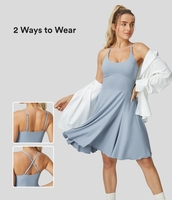 Halara - Rückenfreies,  überkreuztes,  ausgestelltes Mini-Tanzkleid mit abnehmbaren Trägern und Schnürung - Blue Fog - XL