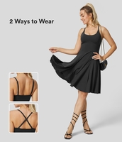 Halara - Rückenfreies,  überkreuztes,  ausgestelltes Mini-Tanzkleid mit abnehmbaren Trägern und Schnürung - Schwarz - M