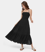 Halara - Rückenfreies,  überkreuztes,  gerafftes Maxi-Freizeitkleid mit verstellbaren Trägern - Schwarz - S