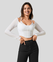 Halara - Rückenfreies Crop Top mit langen Ärmel,  Langarmshirt - Schneewittchen - XS