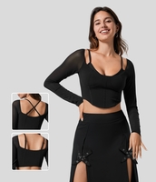 Halara - Rückenfreies Crop Top mit langen Ärmel,  Langarmshirt - Schwarz - M