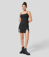 Halara - Rückenfreies,  figurbetontes 2-in-1-Kleid mit geteilter,  verstellbarer Schnalle und lässigem Mini-Slip - Schwarz - XS