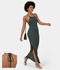Halara - Rückenfreies,  figurbetontes Maxi-Freizeitkleid mit Schlitz und Neckholder-Schnürung - Green Gables - XL