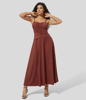 Halara - Rückenfreies,  gerafftes,  lässiges Maxi-Flowy-Trägerkleid - Spiced Apple - XS