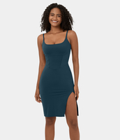 Halara - Rückenfreies Korsett,  geteiltes,  figurbetontes Midi-Freizeitkleid mit Spaghetti-Träger mit quadratischem Ausschnitt - Majolica Blue - M