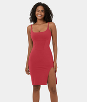 Halara - Rückenfreies Korsett,  geteiltes,  figurbetontes Midi-Freizeitkleid mit Spaghetti-Träger mit quadratischem Ausschnitt - Salsa - XL