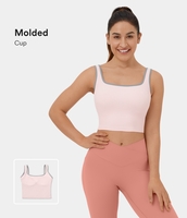 Halara - Rückenfreies,  kurz geschnittenes Yoga-Tanktop aus geripptem Strick in Farbblock-Optik - Delicacy - XS