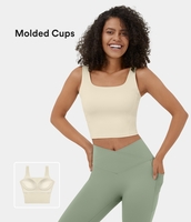 Halara - Rückenfreies,  kurz geschnittenes Yoga-Tanktop mit eckigem Ausschnitt - Seedpearl - S