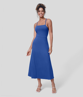 Halara - Rückenfreies,  lässiges Midi-Flare-Trägerkleid mit Schnürung und Seitentaschen - Beaucoup Blue - L