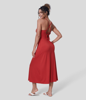 Halara - Rückenfreies,  lässiges Midi-Flare-Trägerkleid mit Schnürung und Seitentaschen - Haute Red - XL