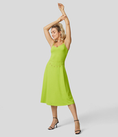 Halara - Rückenfreies,  lässiges Midi-Flowy-Spitzenkleid mit herzförmigem Ausschnitt - Macaw Green - XL