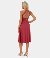 Halara - Rückenfreies Midi-Freizeitkleid mitTwist,  Cut Out und Seitentaschen - Winterberry - M
