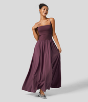 Halara - Rückenfreies,  plissiertes,  ausgestelltes Maxi-Flowy-Trägerkleid mit Seitentaschen - Amaranth - XL