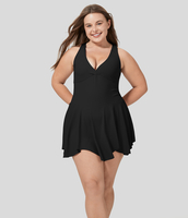 Halara - Rückenfreies,  ärmelloses,  lässiges 2-in-1-Minikleid in Großgröße mit Seitentaschen,  Racerback und tiefem V-Ausschnitt - Schwarz - 1X