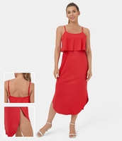Halara - Rückenfreies,  ärmelloses Midikleid mit geteiltem,  gebogenem Saum - Tomato - XS