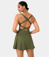 Halara - Rückenfreies,  schlichtes,  ausgestelltes,  zweiteiliges Barre-Balletttanzkleid mit Schnürung-Venus - Sphagnum - XL