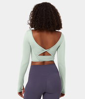 Halara - Rückenfreies Twisted Cropped Sporttop mit U-Ausschnitt & Daumenloch - Fairest Jade - XL
