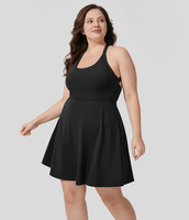 Halara - Rückenfreies,  verdrehtes 2-in-1 Mini-Barre-Ballett-Tanzkleid in Großgröße mit U-Ausschnitt und Seitentaschen-längere Länge - Schwarz - 3X(Long)