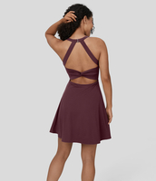 Halara - Rückenfreies,  verdrehtes,  ausgeschnittenes 2-in-1-Mini-Barre-Ballett-Tanzkleid mit Rundhalsausschnitt-längere Länge - Fig - XL(Long)